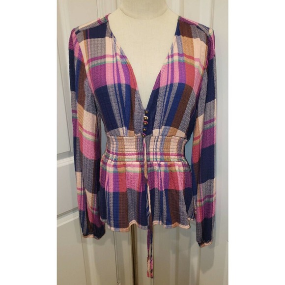 Anthropologie Pilcro Deep V Plaid Blouse - size small - Picture 4 of 10